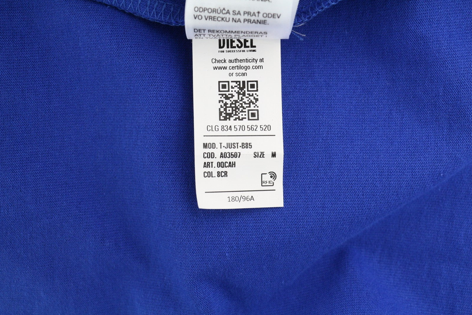 DIESEL T-Just-B85 Mens T-Shirt M Blue Short Sleeve Crew Collar  Tricot