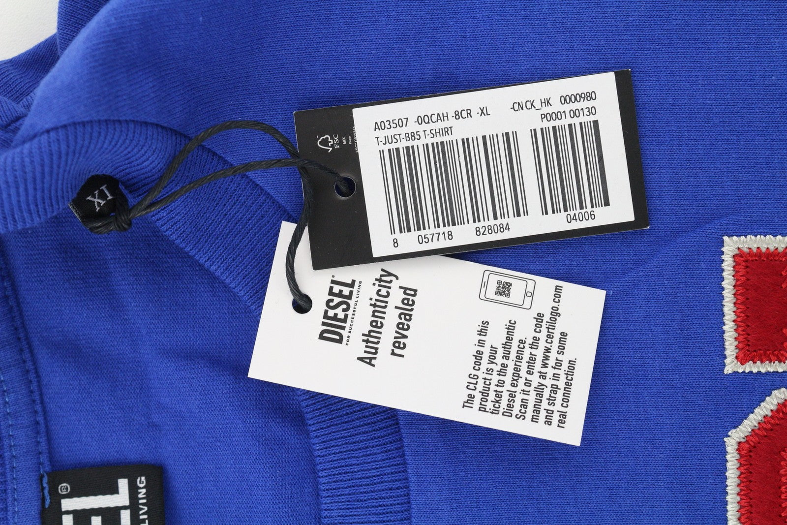 DIESEL T-Just-B85 Mens T-Shirt XL Blue Short Sleeve Crew Collar  Tricot