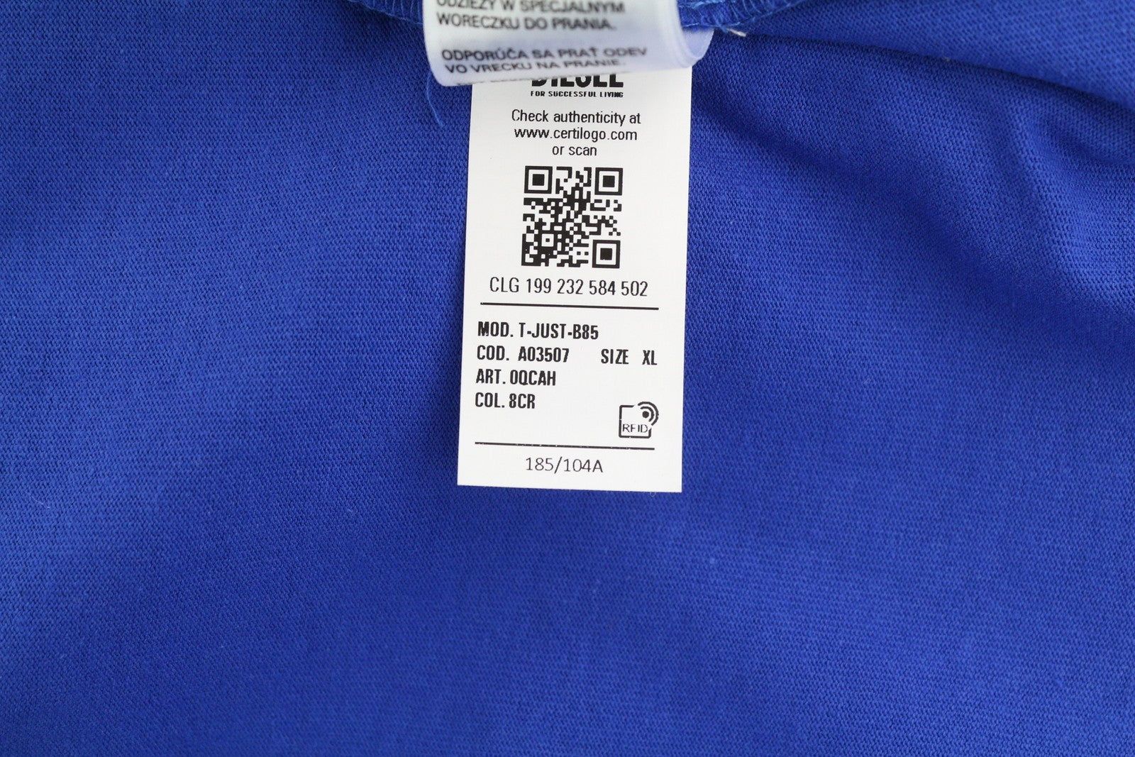 DIESEL T-Just-B85 Mens T-Shirt XL Blue Short Sleeve Crew Collar  Tricot