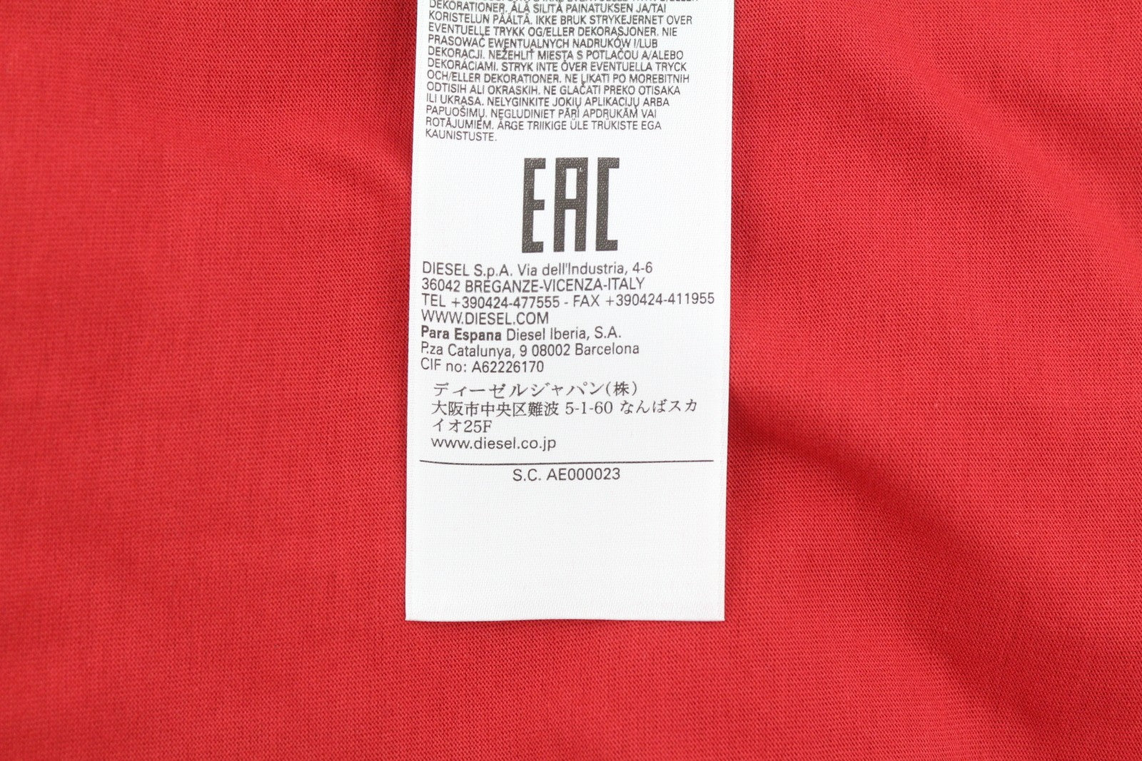 DIESEL T-Diegor-K50 Mens T-Shirt 2XL Red Short Sleeve Crew Collar  Tricot