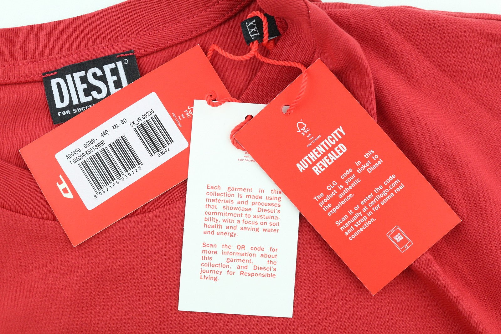 DIESEL T-Diegor-K50 Mens T-Shirt 2XL Red Short Sleeve Crew Collar  Tricot