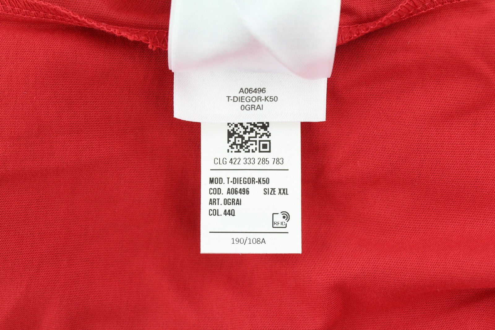 DIESEL T-Diegor-K50 Mens T-Shirt 2XL Red Short Sleeve Crew Collar  Tricot