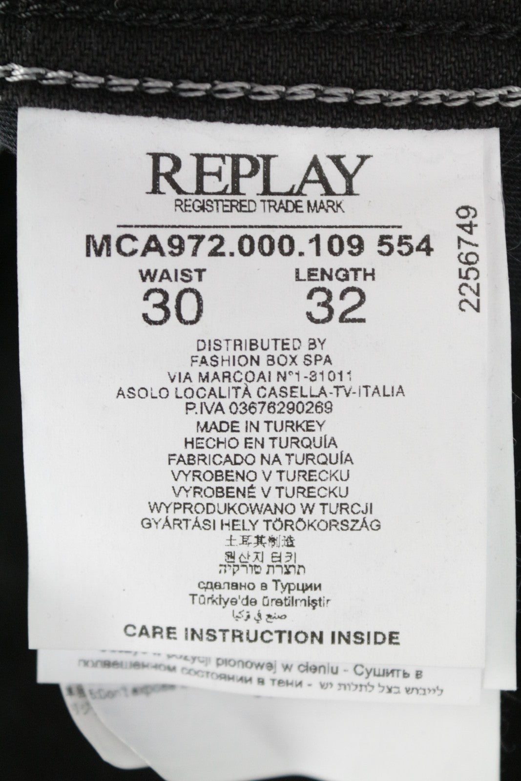 REPLAY Grover Men's W30/L32 Dark Grey Selvedge Straight Jeans Stretch Classic