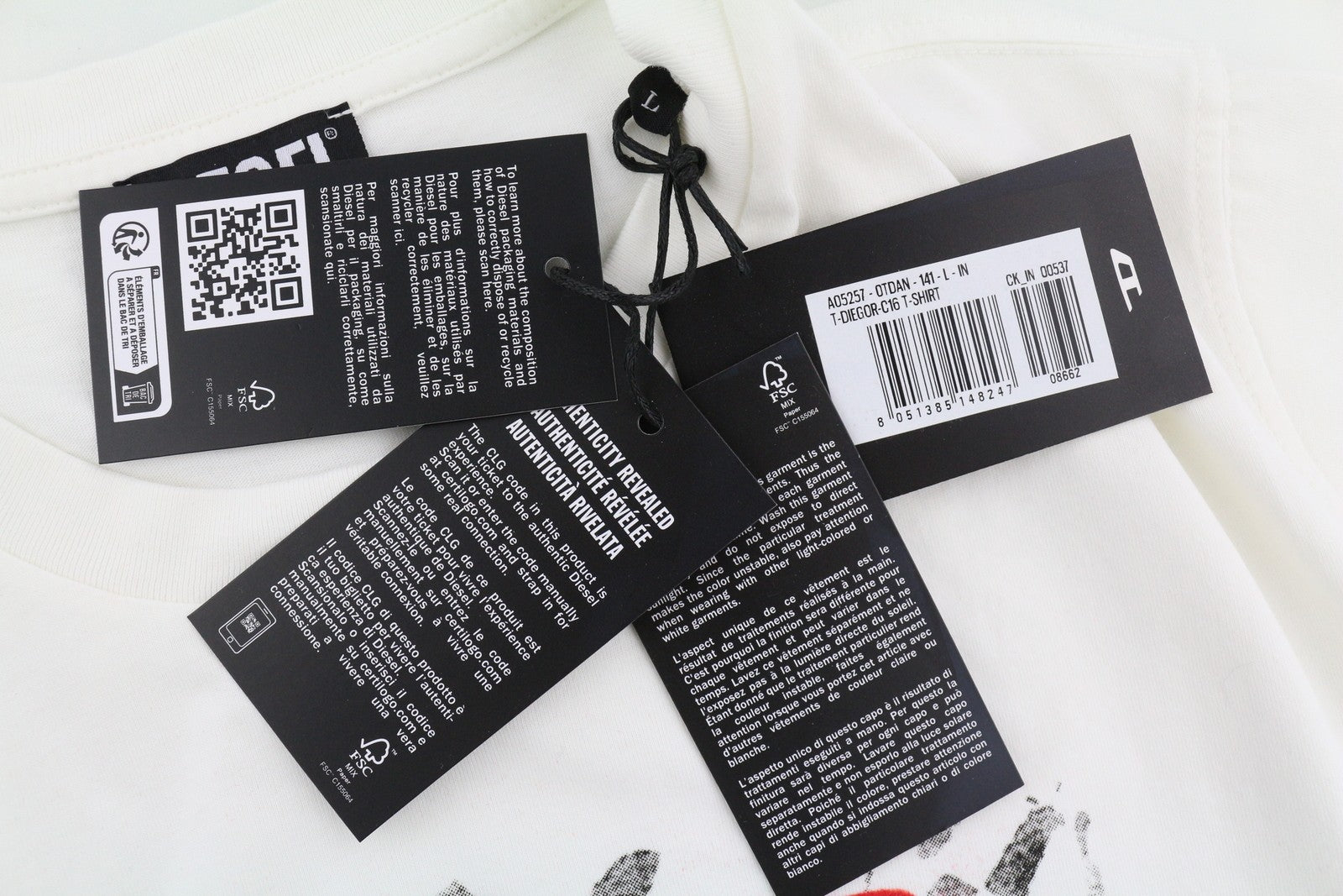 DIESEL T-Diegor-C16 Mens T-Shirt L Off White Short Sleeve Crew Neck  Tricot