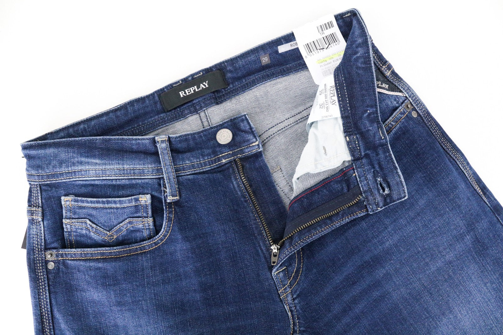 REPLAY Rob Men's W29/L32 Bright Blue Jeans Straight Tapered Stretch Zip Fly