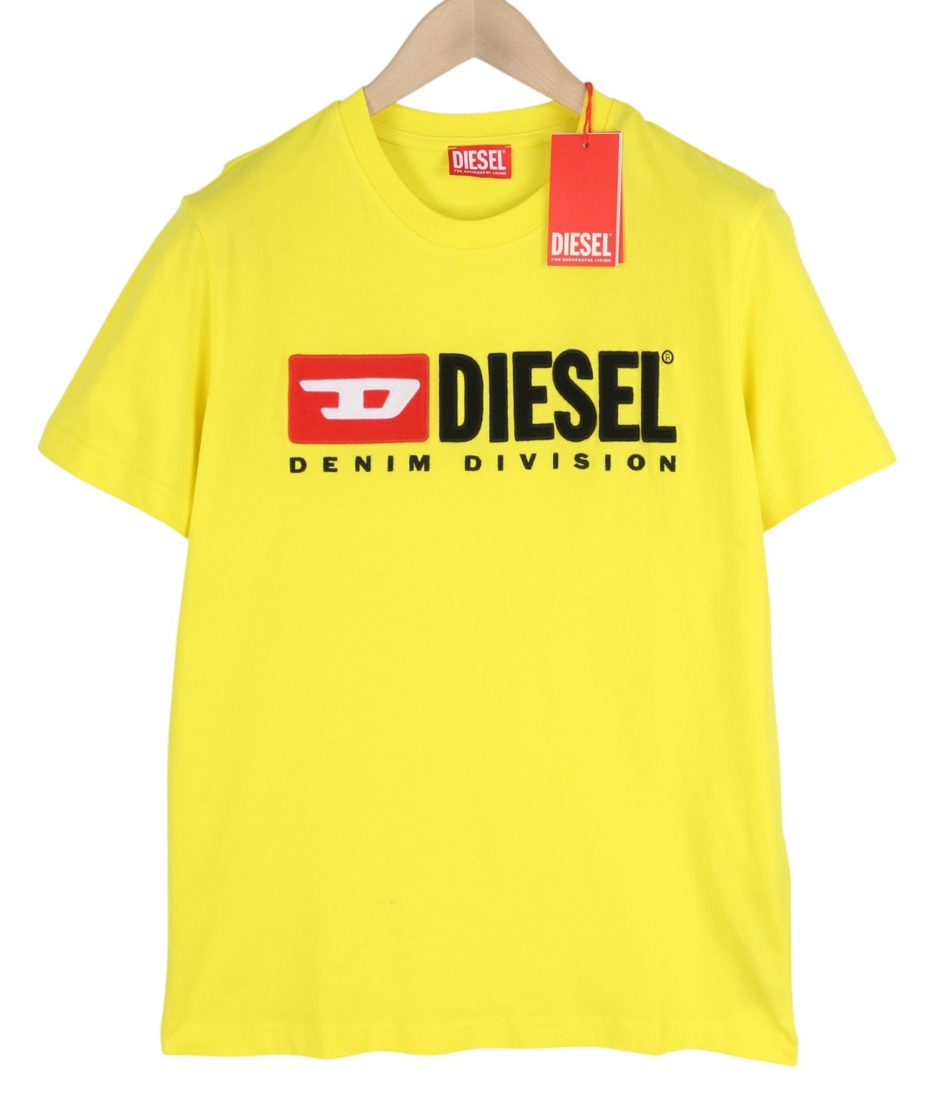 DIESEL T-Diegor-Div Mens T-Shirt M Yellow Short Sleeve Crew Collar  Tricot