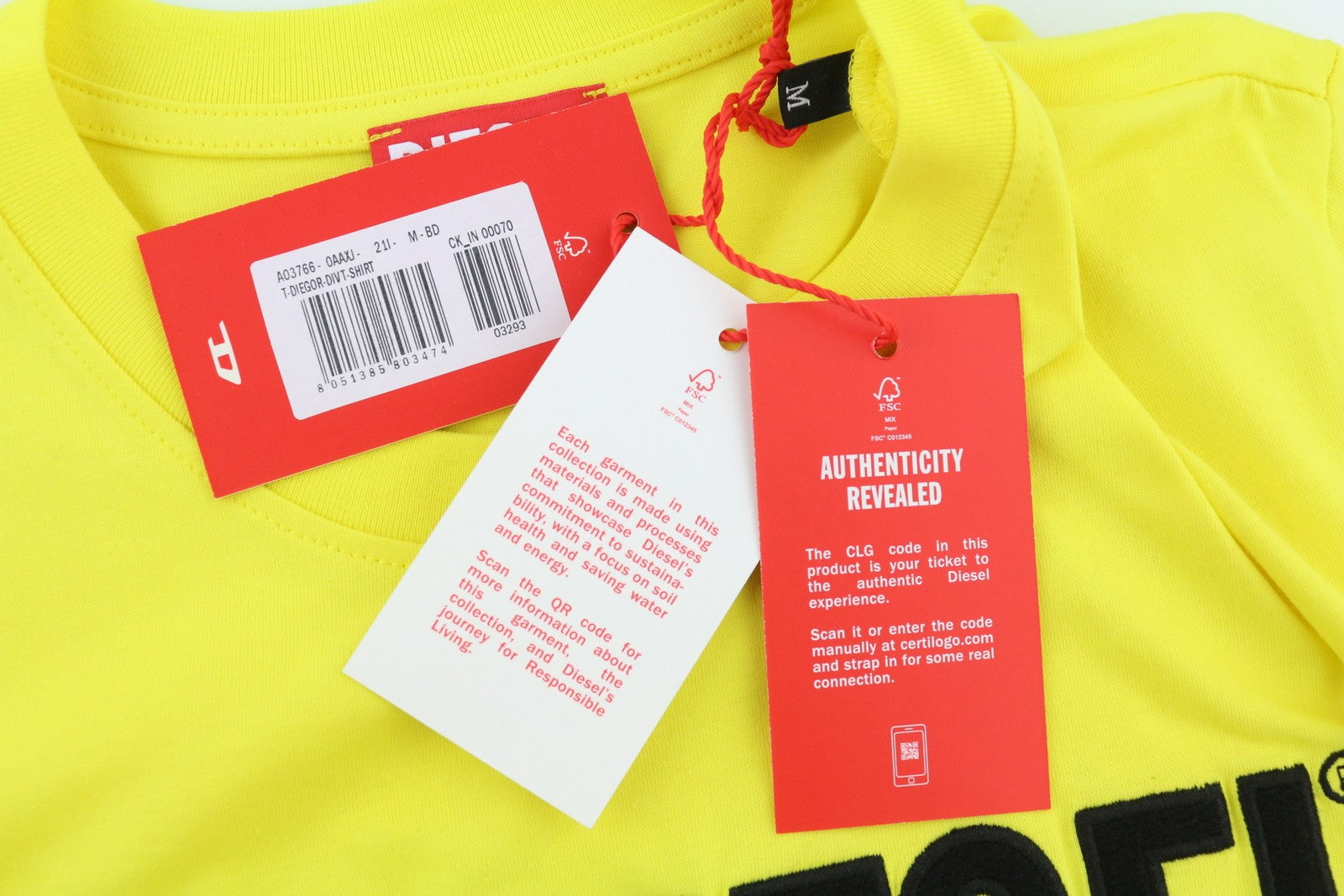 DIESEL T-Diegor-Div Mens T-Shirt M Yellow Short Sleeve Crew Collar  Tricot