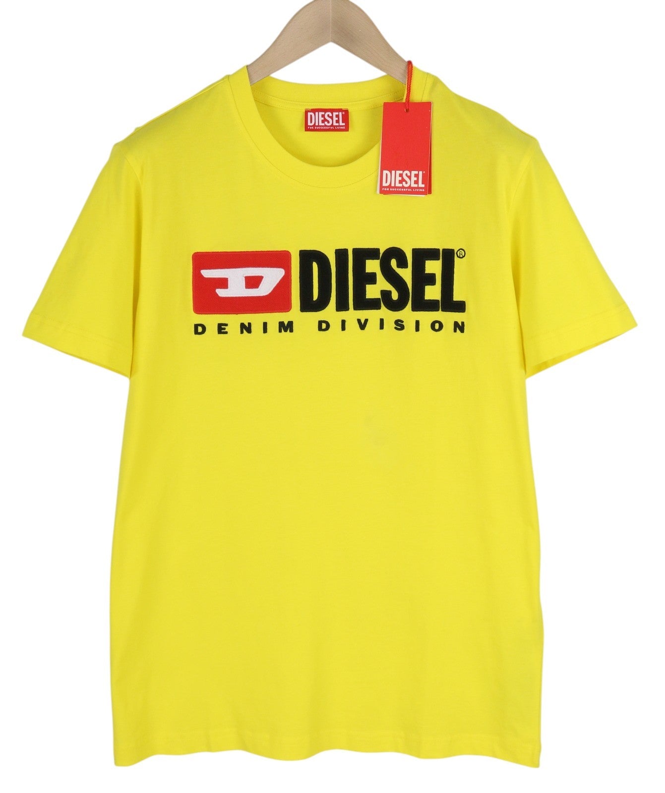 DIESEL T-Diegor-Div Mens T-Shirt M Yellow Short Sleeve Crew Collar  Tricot