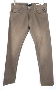 REPLAY Grover Men's W30/L32 Brown Bull Denim Straight Jeans Stretch Buttoned