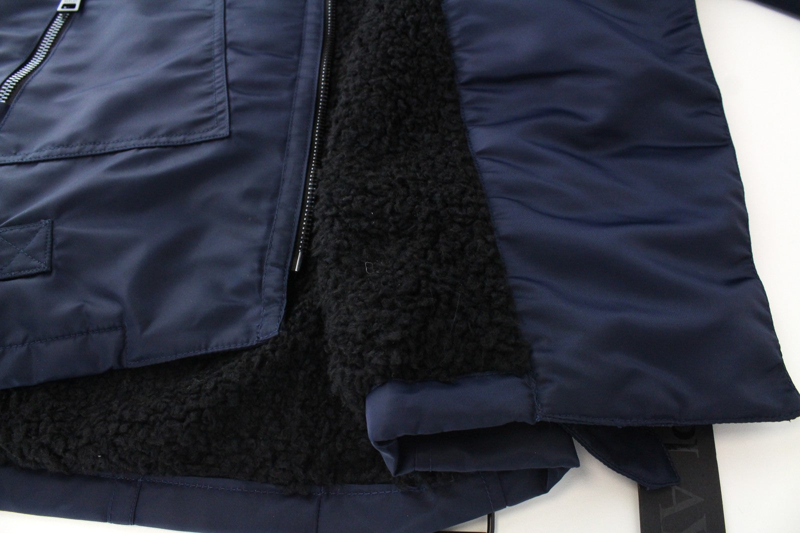 REPLAY Women's Jacket S Deep Blue Nylon Zip Regular Length Faux Fur Collar