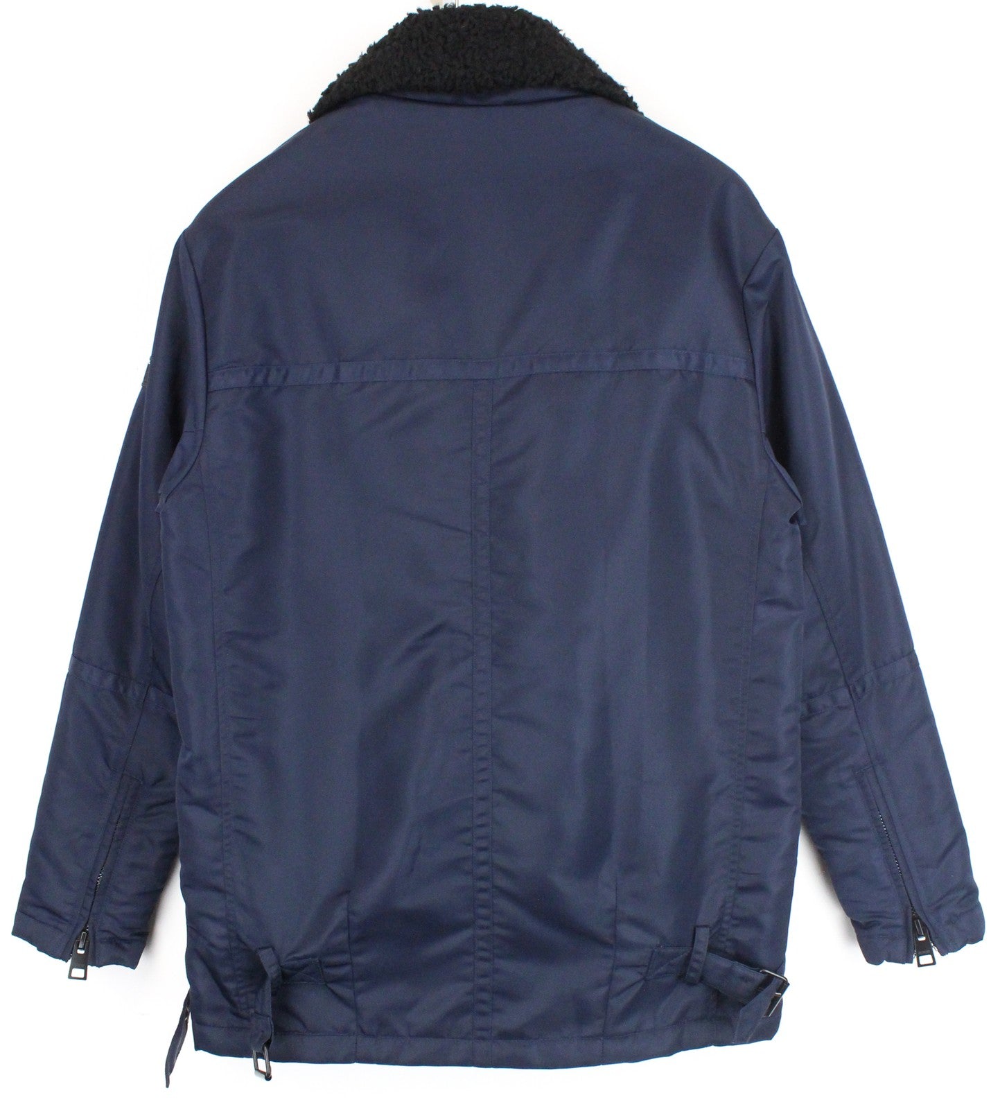 REPLAY Women's Jacket S Deep Blue Nylon Zip Regular Length Faux Fur Collar