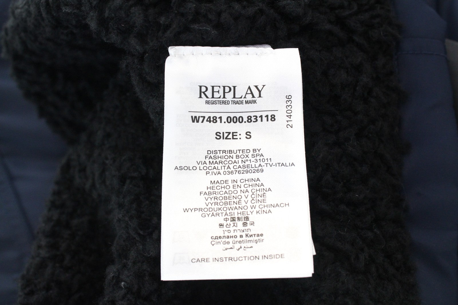 REPLAY Women's Jacket S Deep Blue Nylon Zip Regular Length Faux Fur Collar