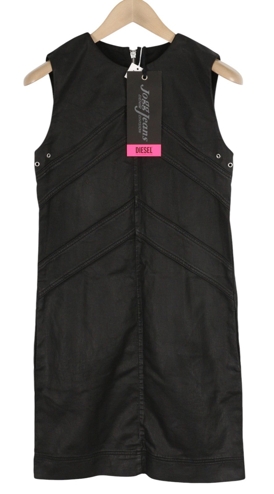 DIESEL D-Floor-SP-NE Women Dress M Sleeveless Zipper Coated Crew Mini RRP€325