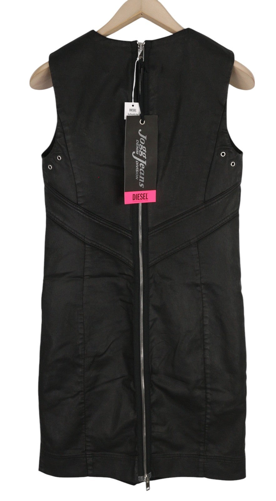 DIESEL D-Floor-SP-NE Women Dress M Sleeveless Zipper Coated Crew Mini RRP€325