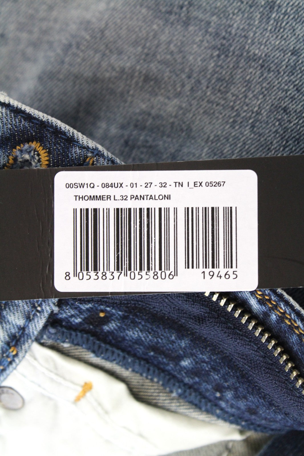 DIESEL Thommer 084UX vyriški W27/L32 akmens spalvos aptempti džinsai su dėmėmis ir užtrauktuku 