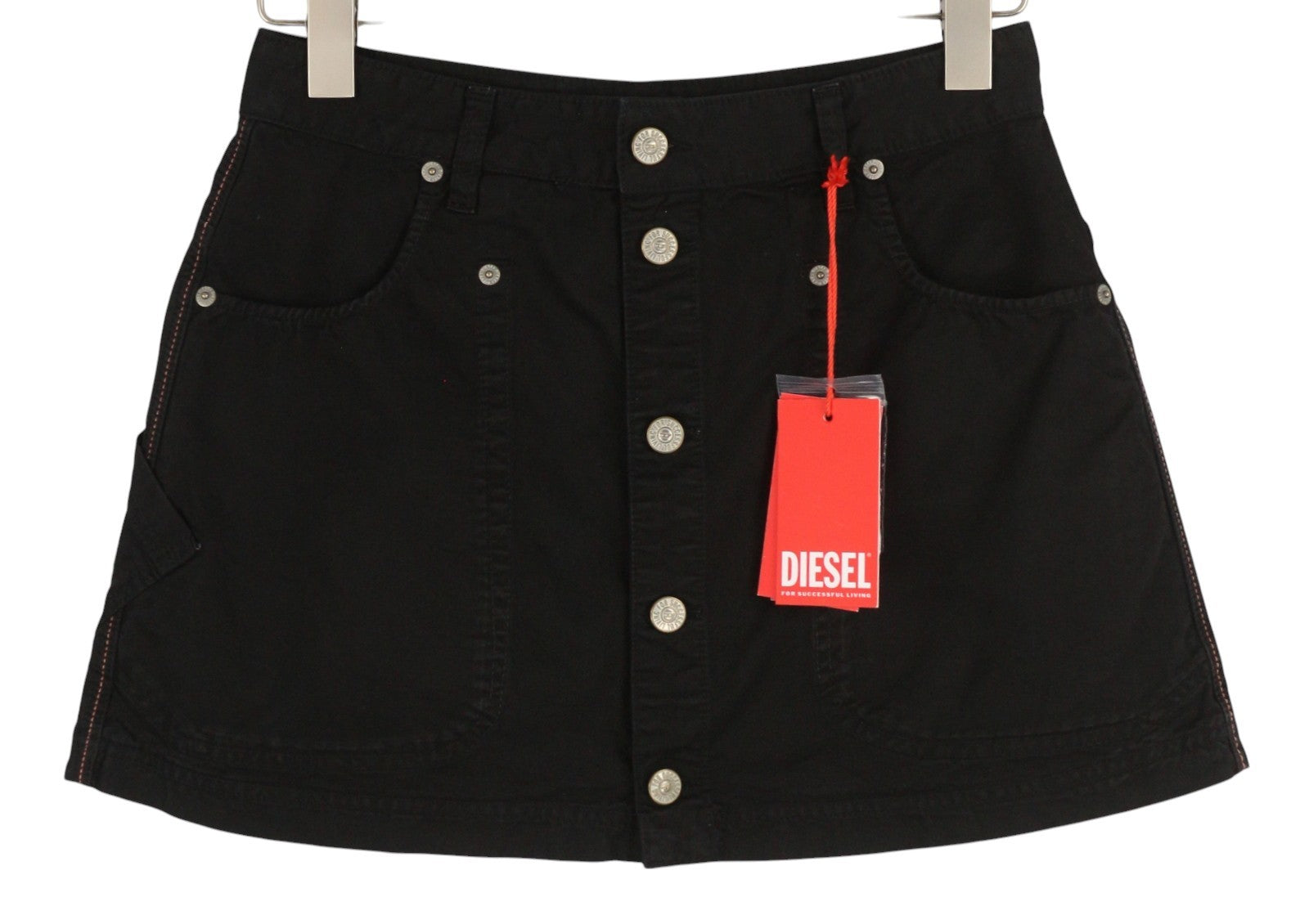 DIESEL O-Beige Women`s Skirt W27 Black Twill Buttoned Pockets  Mini RRP150