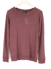 DENHAM Women's Top S Burgundy Linen Jersey Crew Neck Long Sleeve Melange