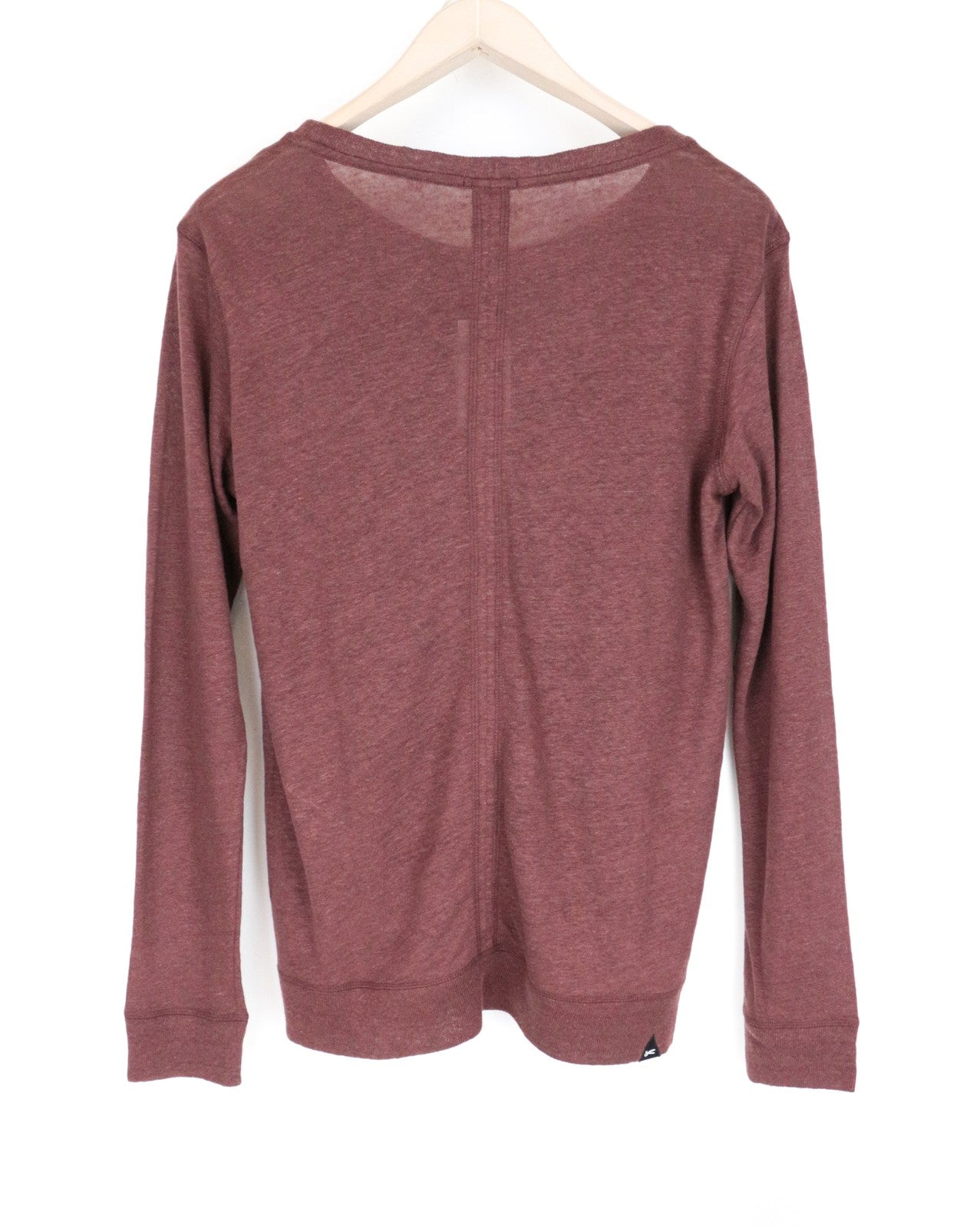 DENHAM Women's Top S Burgundy Linen Jersey Crew Neck Long Sleeve Melange
