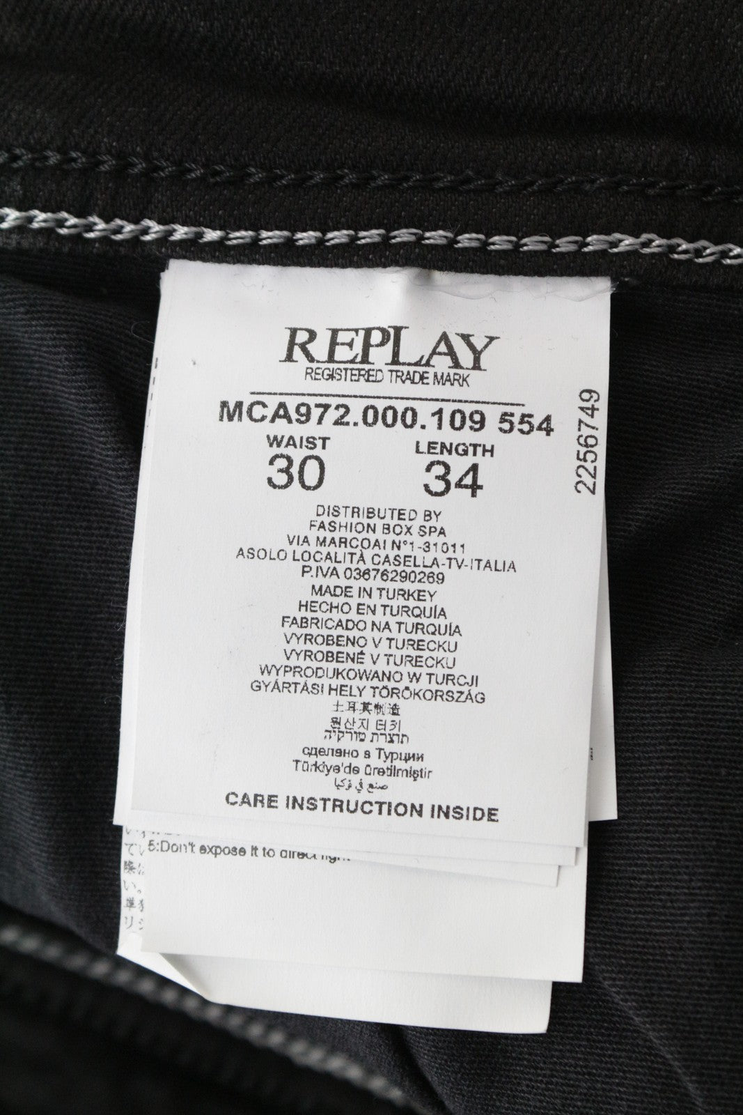 REPLAY Grover Men's W30/L34 Grey Selvedge Straight Jeans Stretch Button Fly