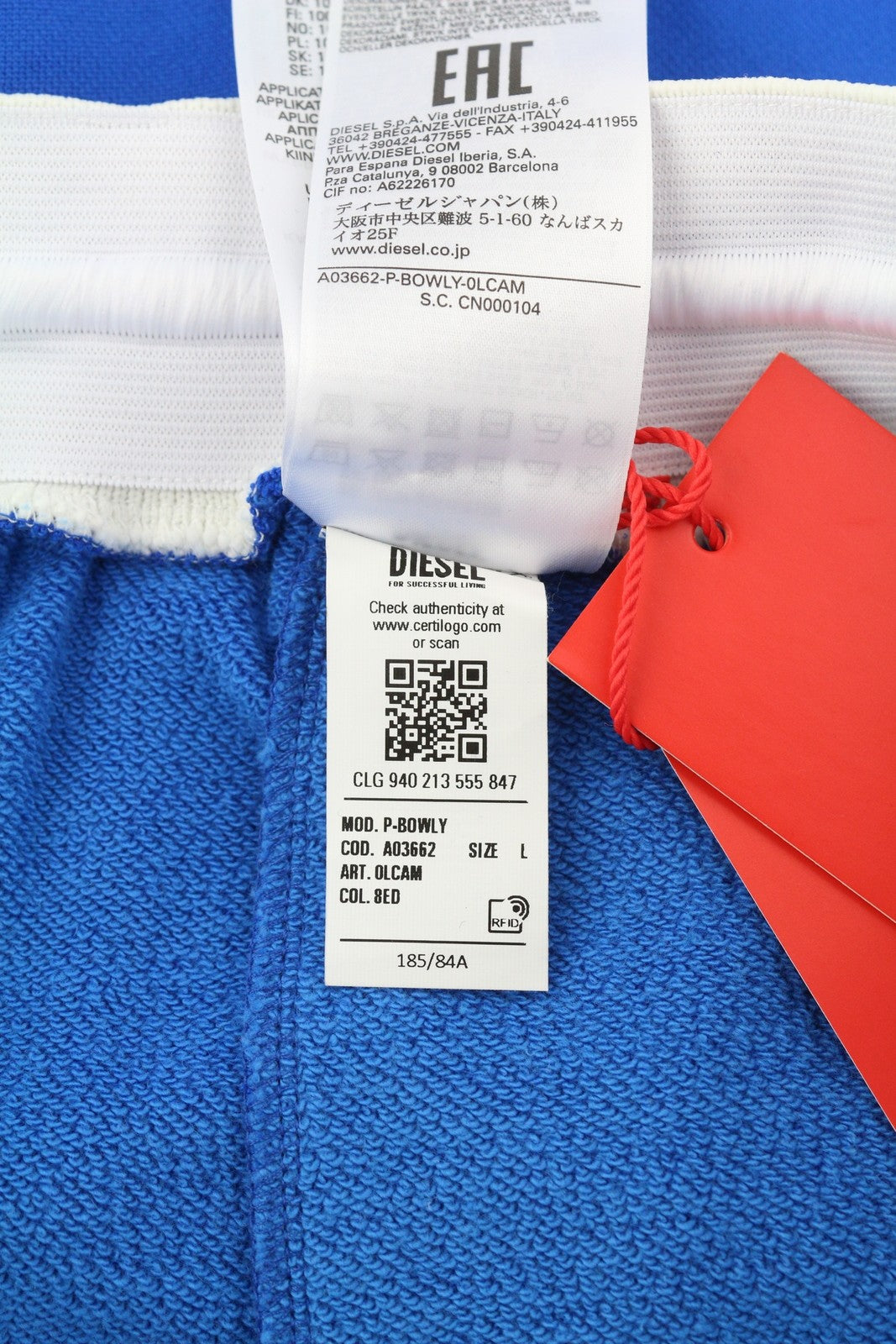 DIESEL P-Bowly Mens Shorts L Blue Elastic Waist Pockets Tricot Sweat RRP€125