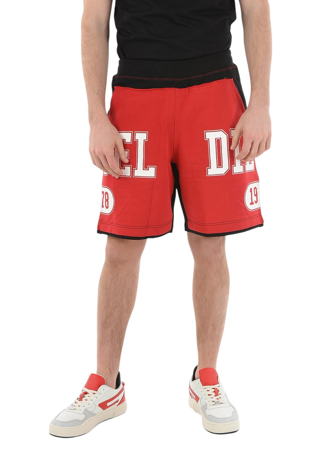 DIESEL P-Mustin Mens Shorts XL Red Printed Sweat Elastic Waist Pocket RRP€125