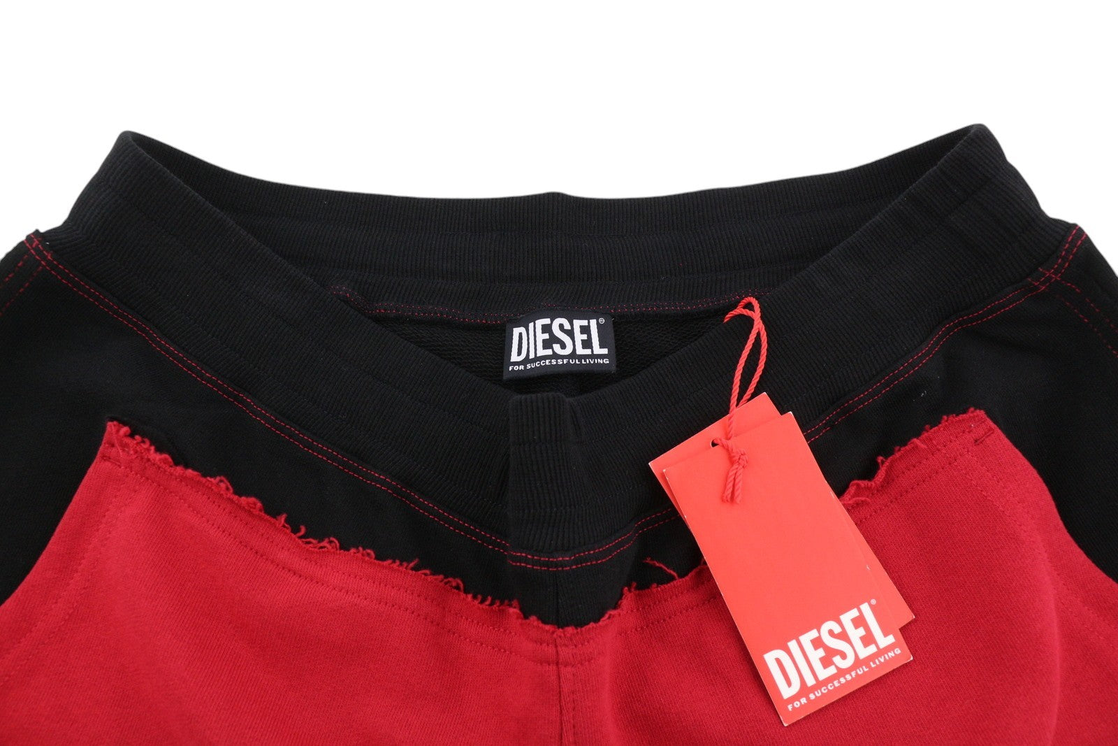 DIESEL P-Mustin Mens Shorts XL Red Printed Sweat Elastic Waist Pocket RRP€125