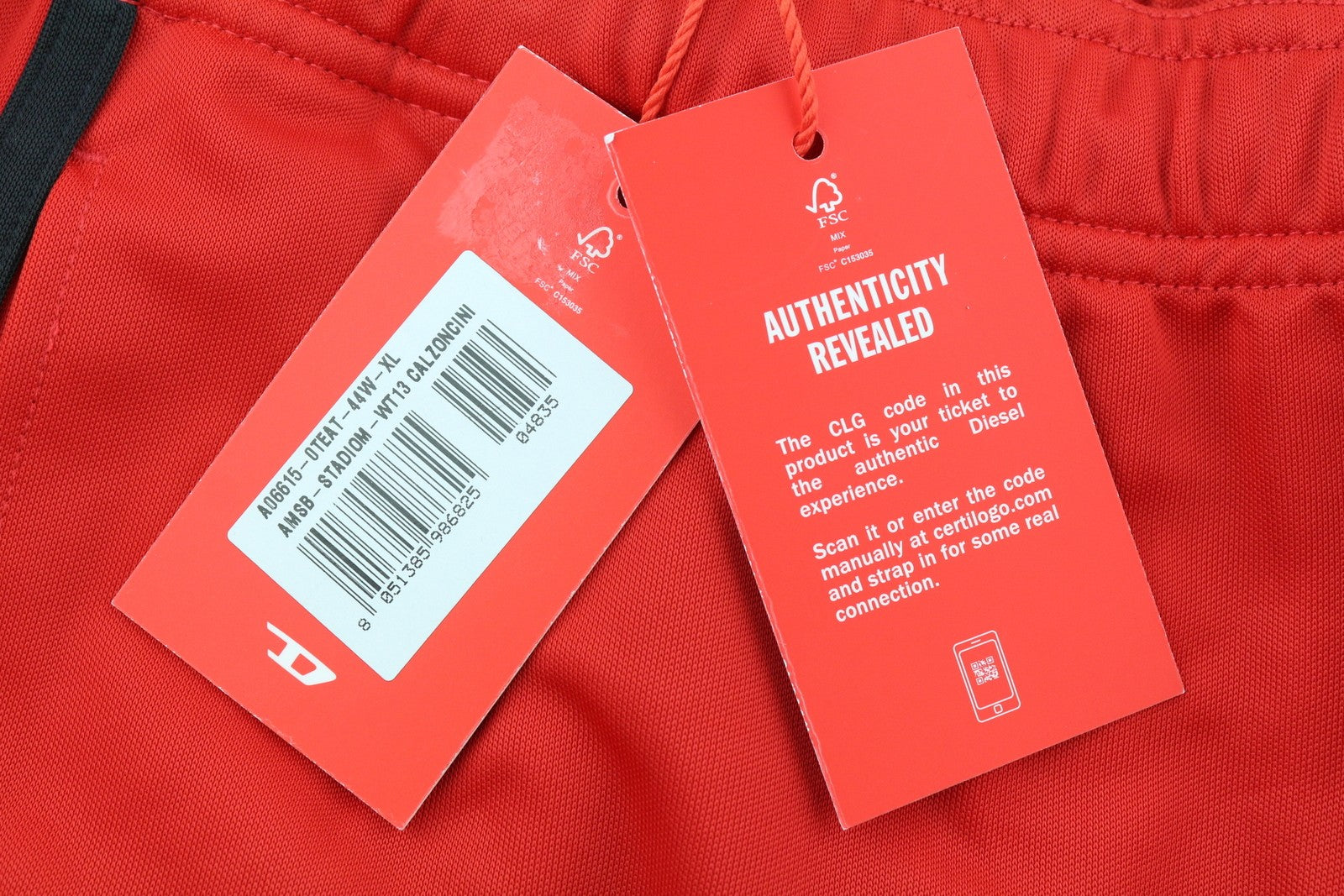 DIESEL Amsb-Stadiom-WT13 Mens Shorts XL 55DSL Sport Track Elastic Waist  Red