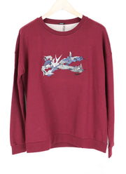 DENHAM Hummingbird Women's 2XS Burgundy Crew Sweatshirt Embroidered Sleeve