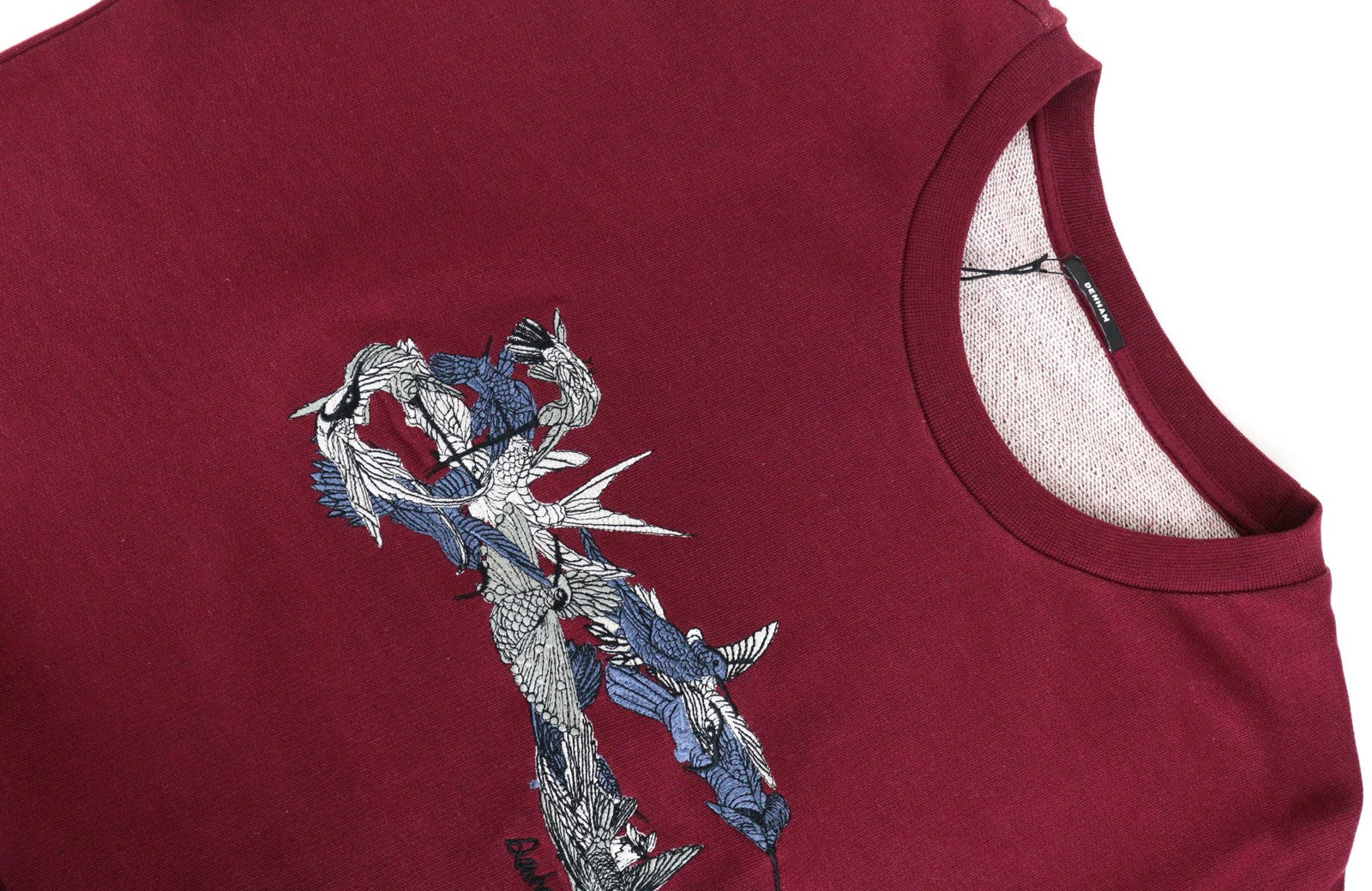 DENHAM Hummingbird Women's 2XS Burgundy Crew Sweatshirt Embroidered Sleeve
