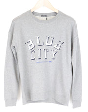 DENHAM Blue City Women's XS Grey Melange Logo Crew Sweatshirt Long Sleeve