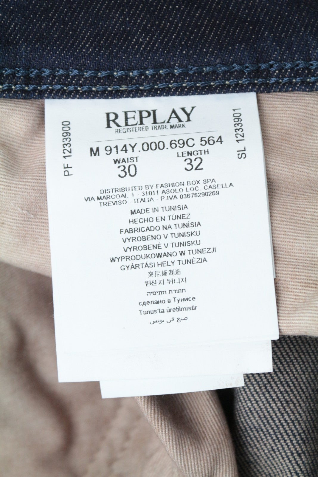 REPLAY Anbass Men's W30/L32 Dark Blue Slim Fit Stretch Jeans Faded Zip Power