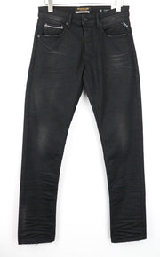 REPLAY Grover Men's W30/L34 Dark Grey Selvedge Jeans Button Fly Straight Fit
