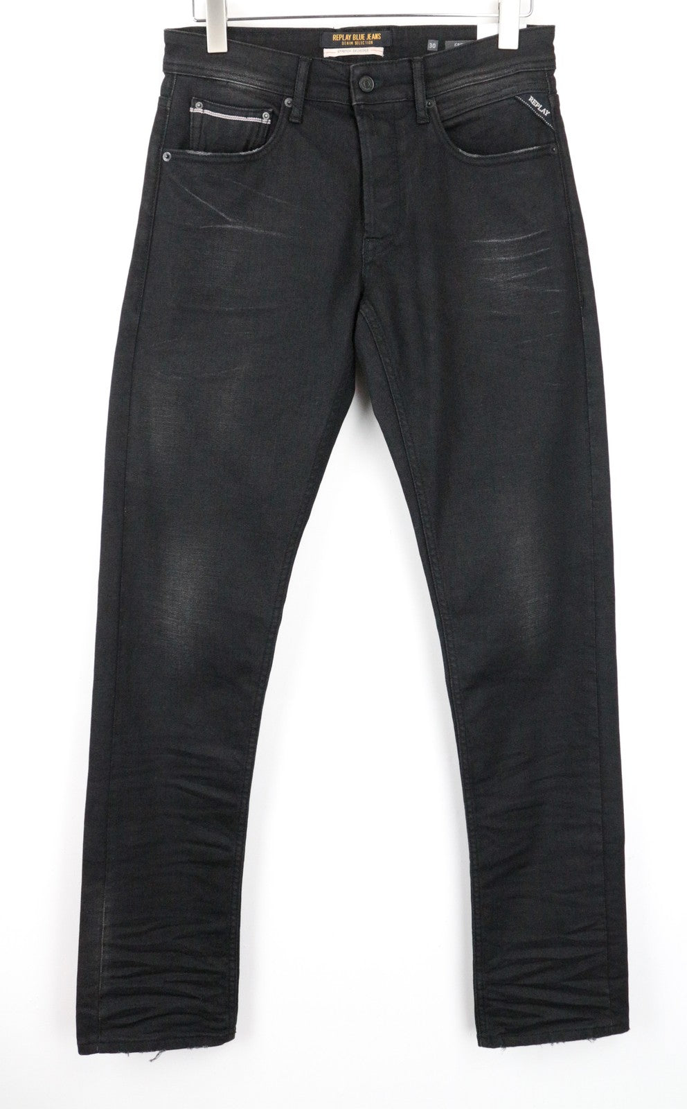 REPLAY Grover Men's W30/L34 Dark Grey Selvedge Jeans Button Fly Straight Fit