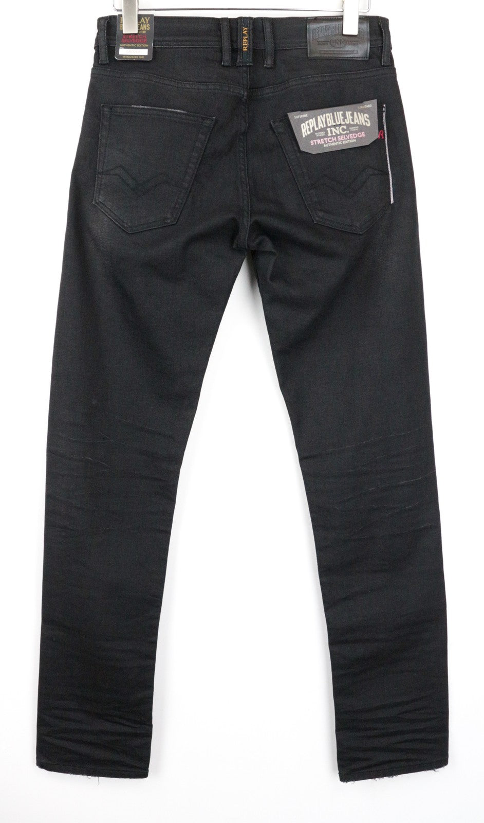 REPLAY Grover Men's W30/L34 Dark Grey Selvedge Jeans Button Fly Straight Fit