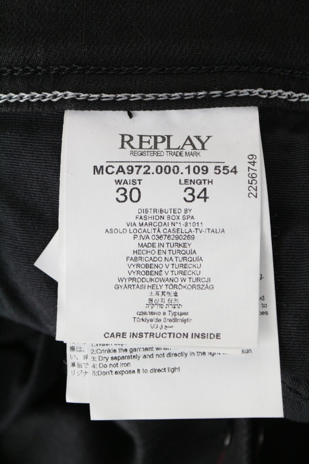 REPLAY Grover Men's W30/L34 Dark Grey Selvedge Jeans Button Fly Straight Fit