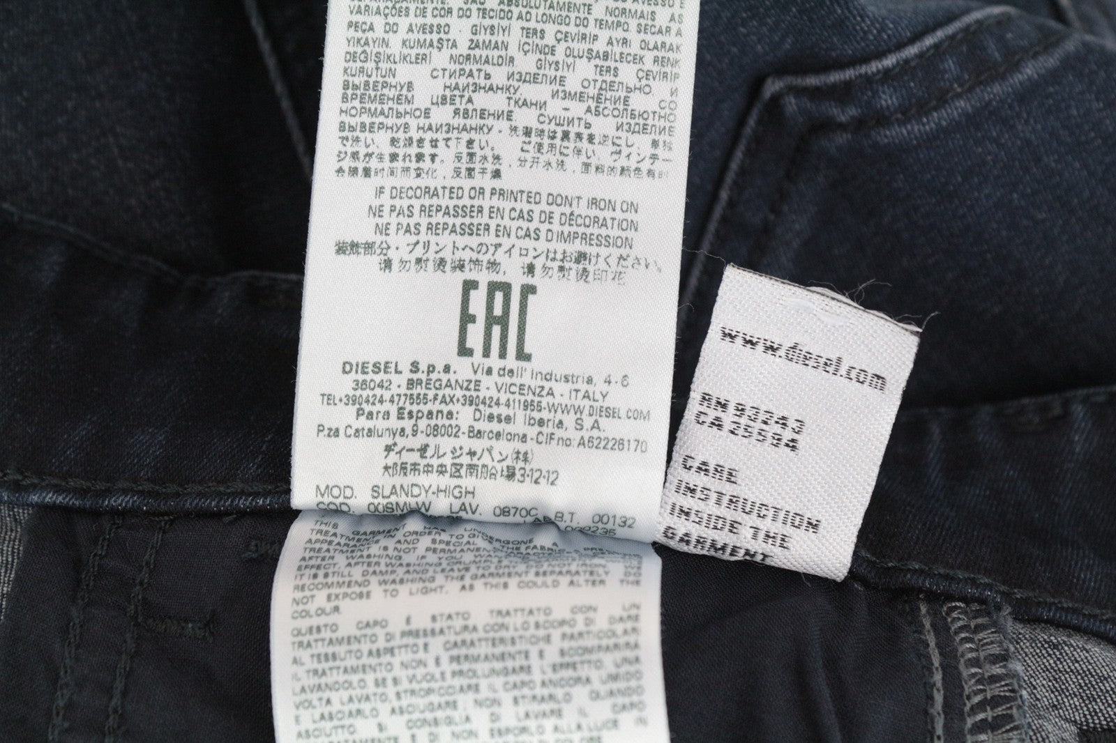 DIESEL Slandy-High 0870C Women's W25/L30 Skinny Jeans Distressed Super Slim