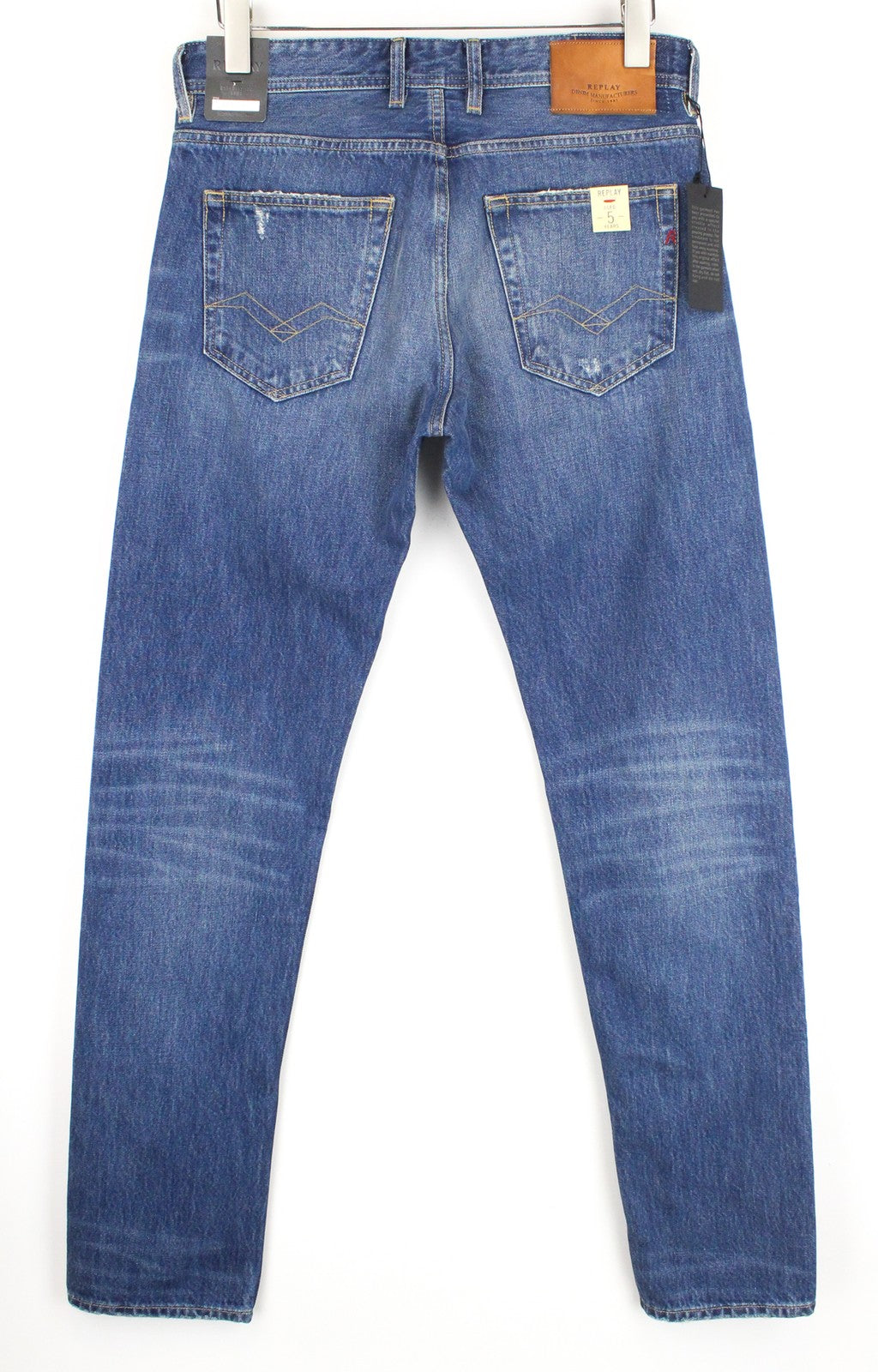 REPLAY Grover Men's W30/L34 Blue Distressed Stone Wash Jeans Button Fly