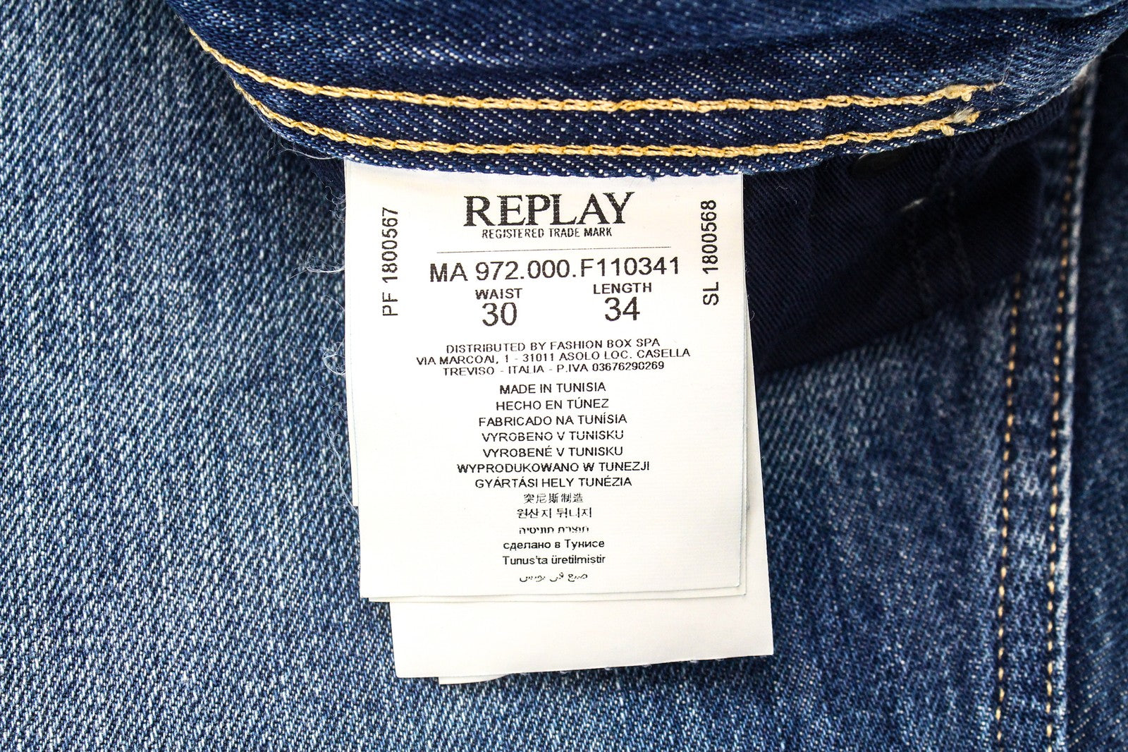 REPLAY Grover Men's W30/L34 Blue Distressed Stone Wash Jeans Button Fly