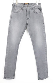 REPLAY Grover Men's W29/L34 Grey Selvedge Straight Jeans Stretch Button Fly