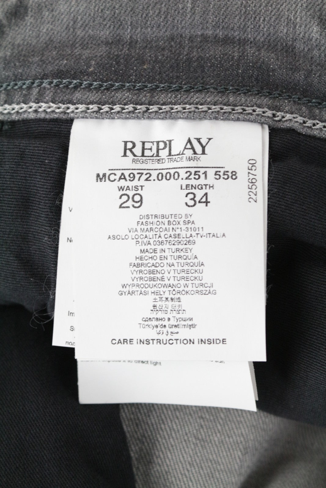 REPLAY Grover Men's W29/L34 Grey Selvedge Straight Jeans Stretch Button Fly