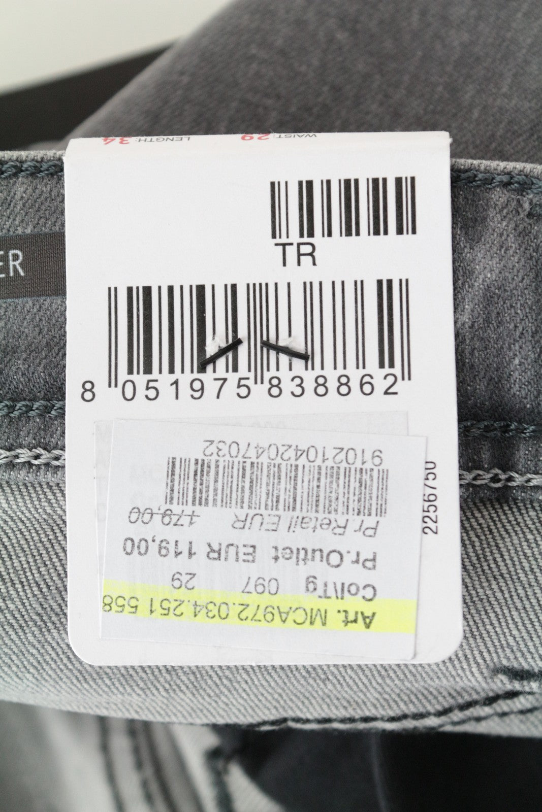 REPLAY Grover Men's W29/L34 Grey Selvedge Straight Jeans Stretch Button Fly