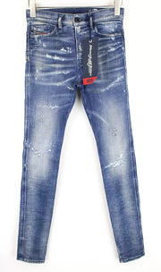 DIESEL D-Reeft-T 0870O vyriški W26 sportiniai jogg aptempti džinsai su sendintų dėmių efektu 