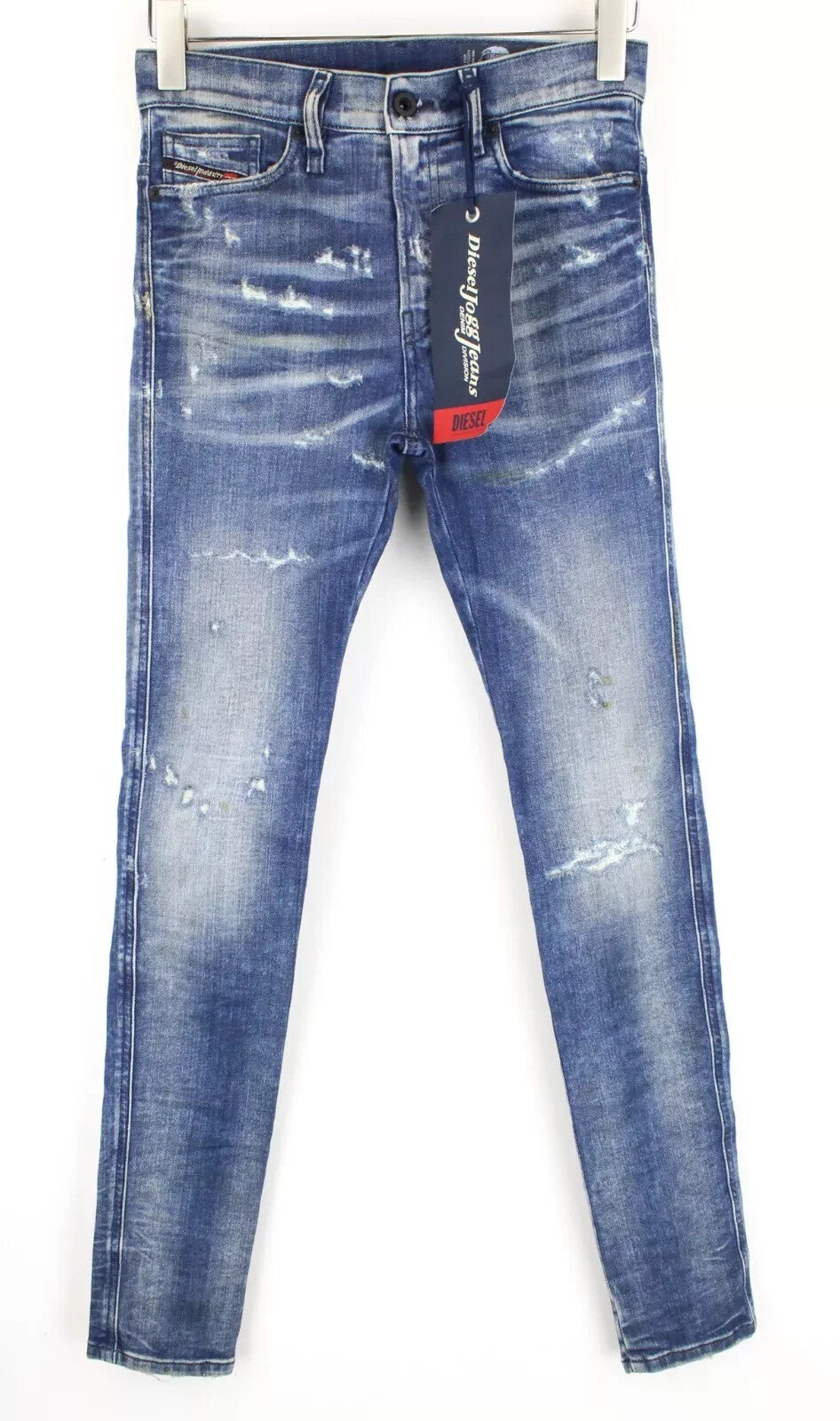DIESEL D-Reeft-T 0870O vyriški W26 sportiniai jogg aptempti džinsai su sendintų dėmių efektu 