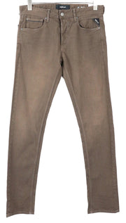 REPLAY Grover Men's W30/L34 Brown Button Fly Straight Jeans Stretch Classic