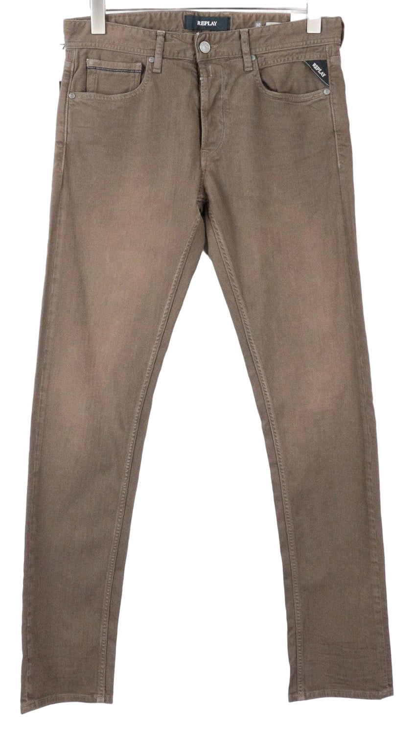 REPLAY Grover Men's W30/L34 Brown Button Fly Straight Jeans Stretch Classic