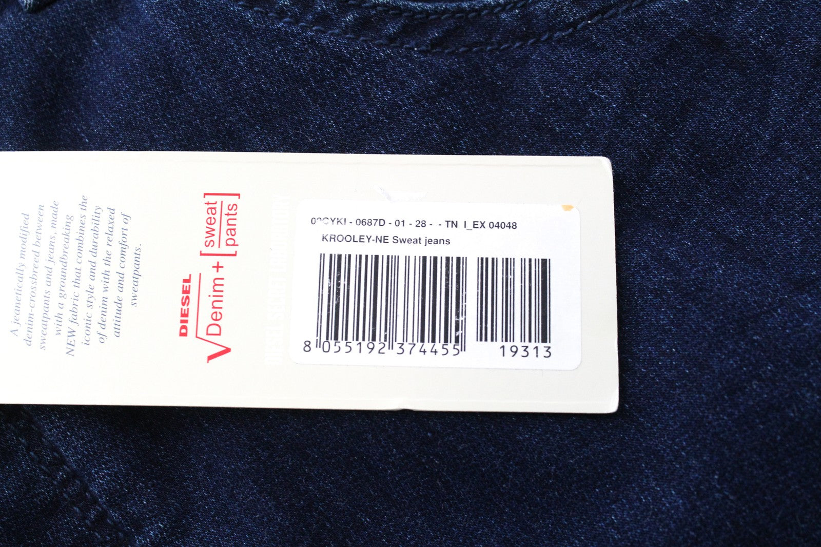 DIESEL Krooley-NE 0687D vyriški W28 siaurėjantys jogginiai sportiniai džinsai mėlyni, kontrastingi 