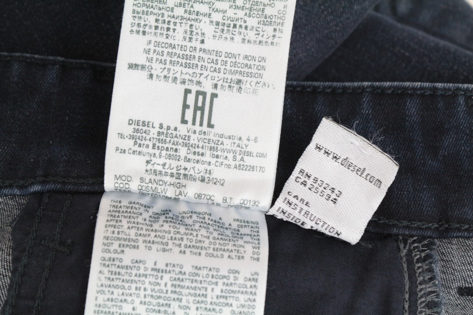 DIESEL Slandy-High 0870C Women's W24/L30 Skinny Jeans Girls Distressed Slim