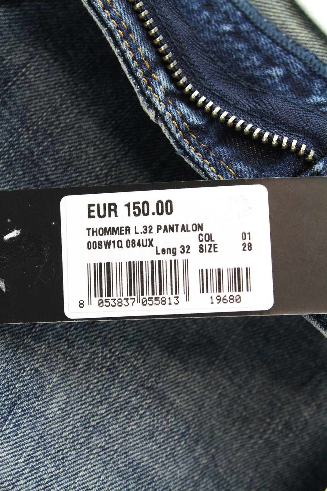 DIESEL Thommer 084UX vyriški W28/L32 Slim Skinny džinsai su akmens spalvos užtrauktuku 