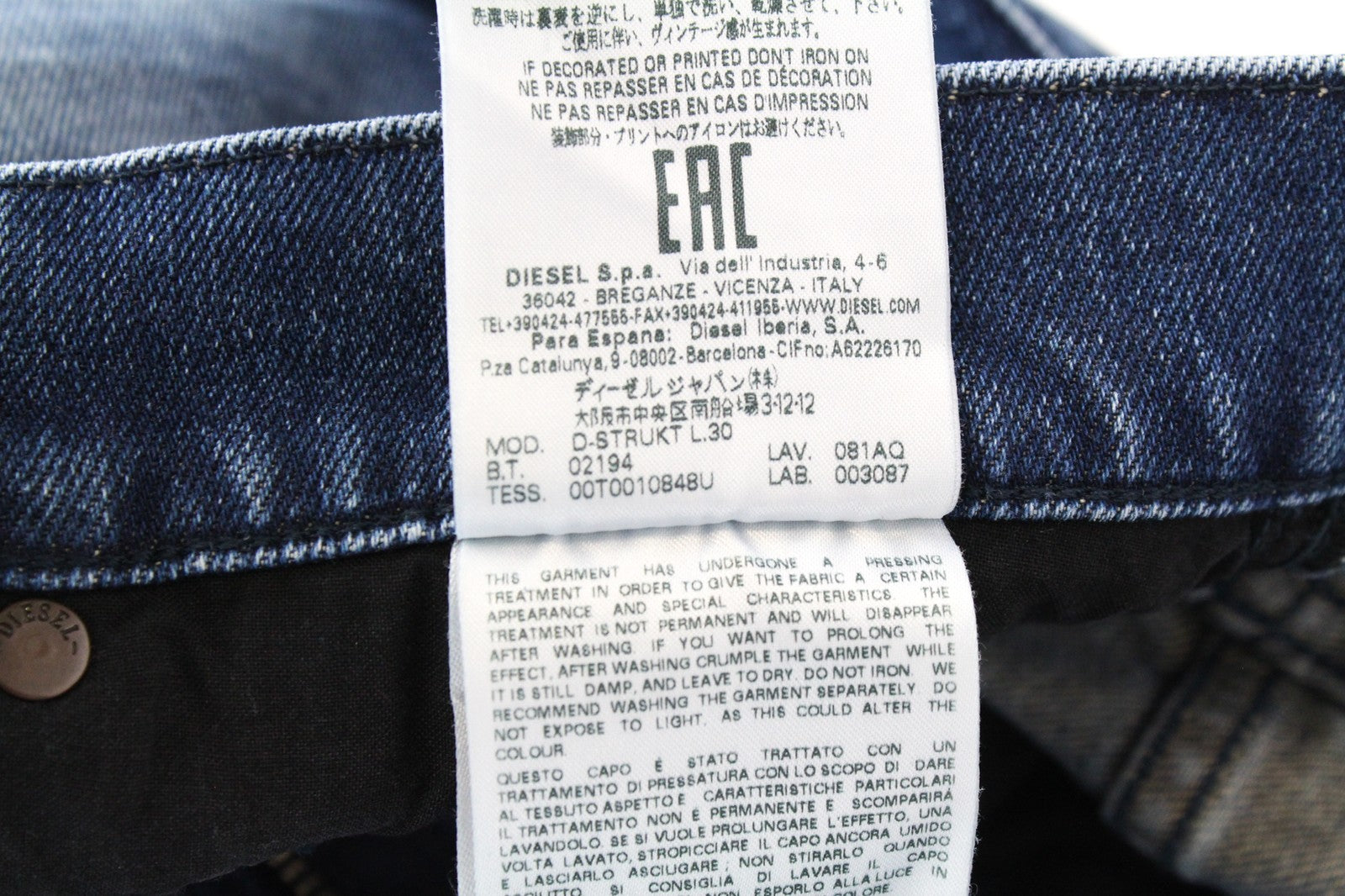 DIESEL D-Strukt 081AQ vyriški W29/L30 siaurėjantys plėšyti džinsai su akmens spalvos užtrauktuku 