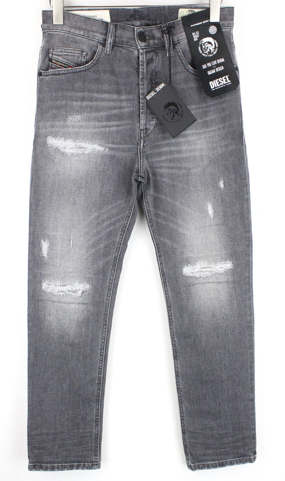 DIESEL D-Eetar 0890F Men's W29/L30 Grey Tapered Jeans Stretch Faded Distress